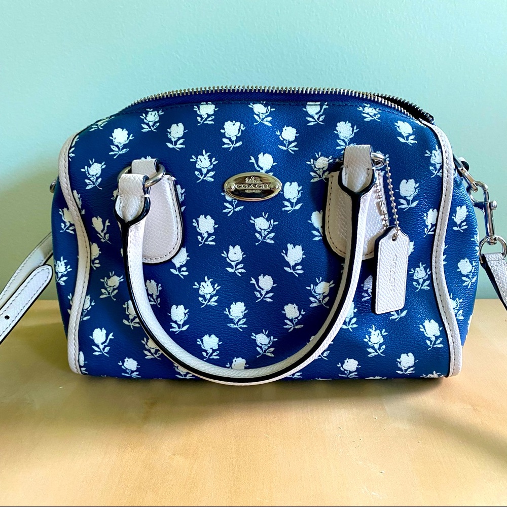 Coach Satchel Purse, blue and white floral